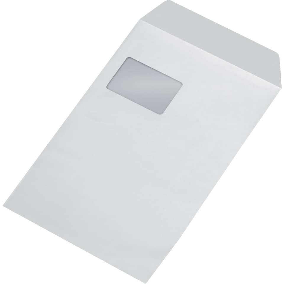 Versandtaschen C4 , mit Fenster, gummiert, 100 g/q m, weiß, 250 Stück